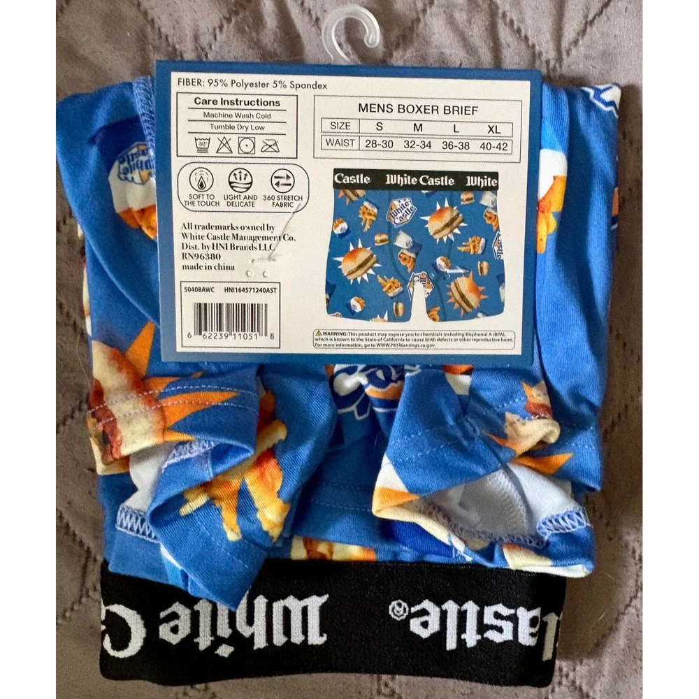 White Castle Mens Boxer Briefs XL Blue All Over Print Fast Food Sliders New